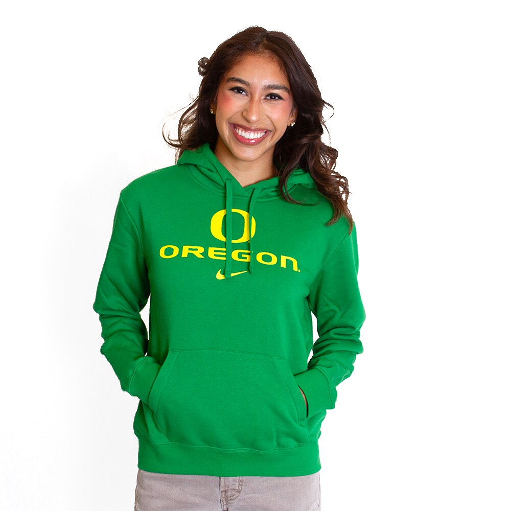 Classic Oregon O, Nike, Green, Hoodie, Cotton Blend, Women, Pullover, Sweatshirt, 795236